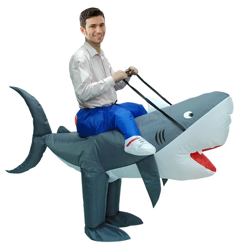 

Inflatable Doll Costume Halloween Adult Riding Shark Walking Cartoon Animal Performance Costume, As pictures