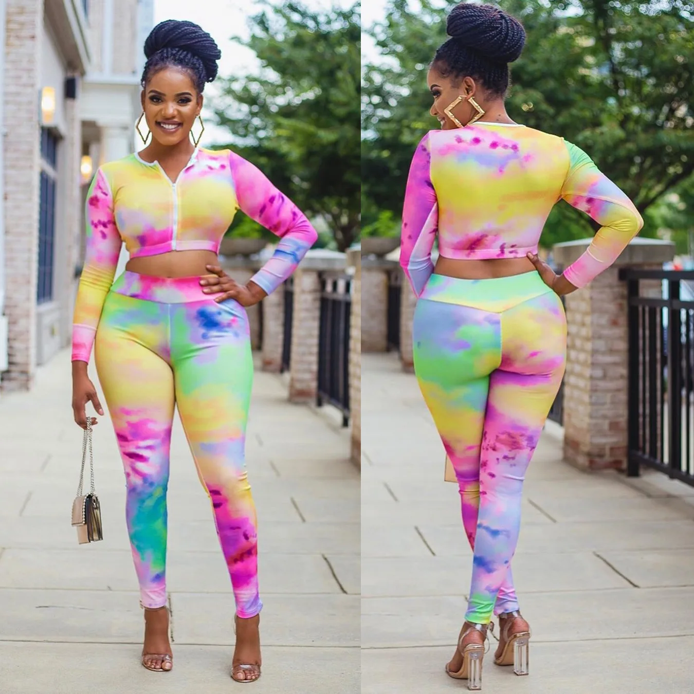 

CL-034 Spring Ladies Plus Size Colorful Tracksuit Casual Tie Dye Long Sleeve Pants Women Sets Two Piece, As picture show