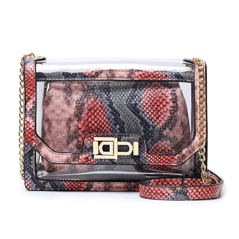 

Hot Sale 2020 New Arrival Fashion Women Pvc Transparent Bag Snake Skin Bag Pu Ladies Crossbody Bags
