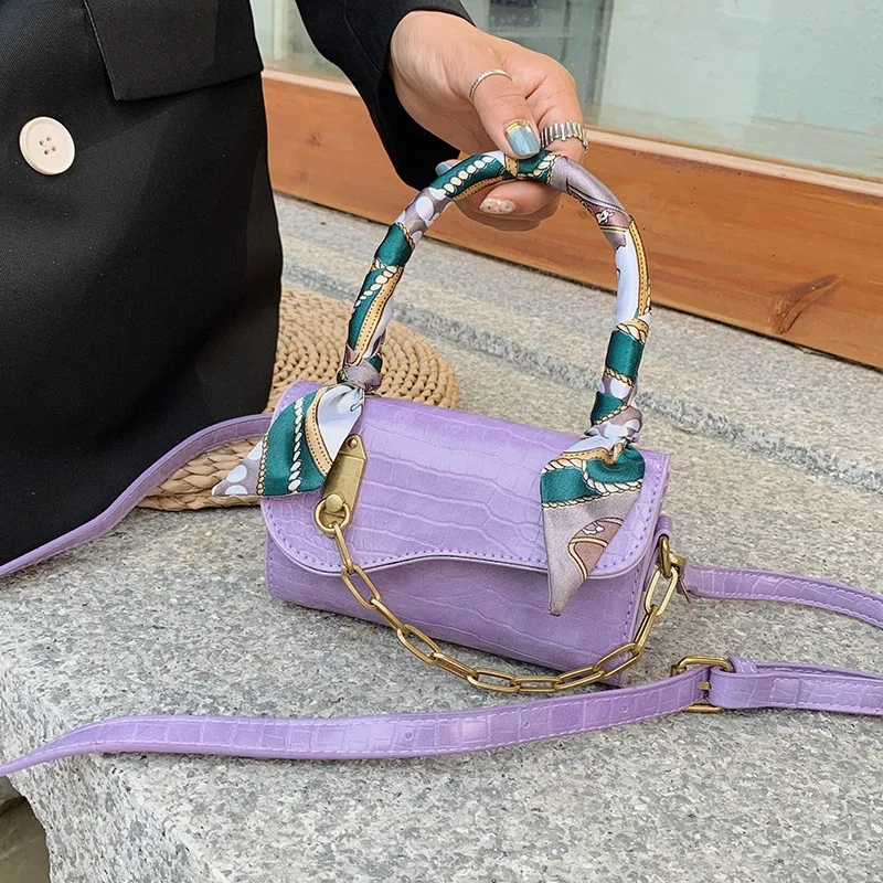 

2021 Fashion small pu leather handbags women bags crossbody bag women handbags chain handbag with scarf