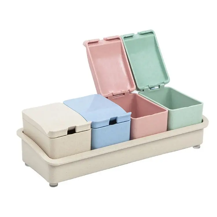 

Kitchen Accessories Customizable Wheat Straw Seasoning Bottle Set Kitchen Seasoning Saltbox Box