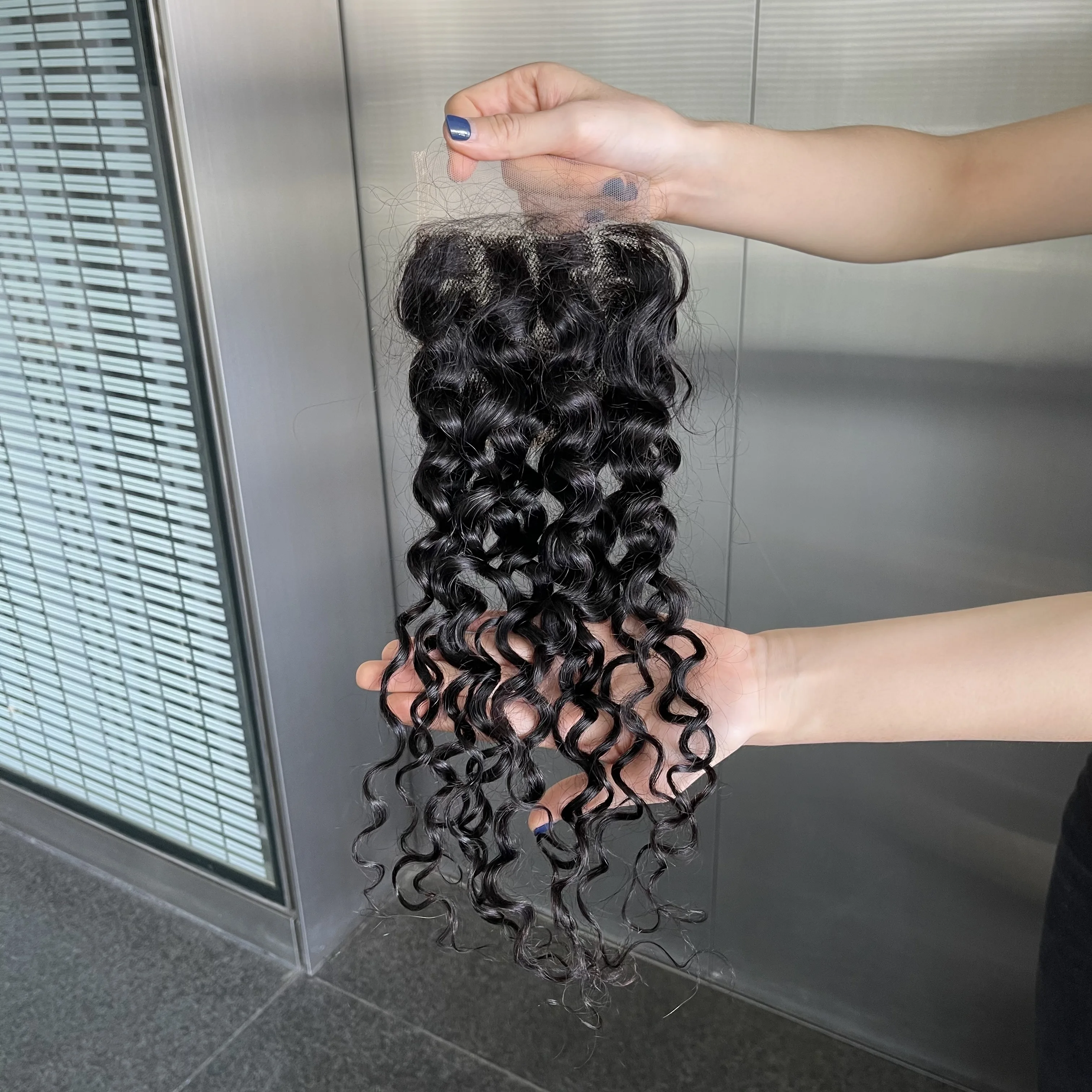 

water wave 4*4 swiss lace closure,30 inch grade 12a brazilian hair bundles with closure ,double drawn hair with closure