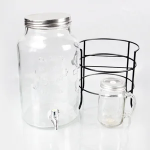 Image of wholesale beverage glass drink juice dispenser jar with metal tap