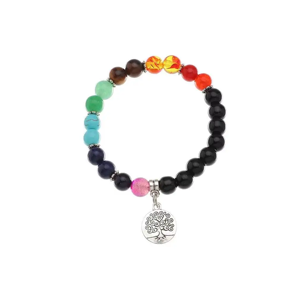 

China supplier wholesale new jewelry colorful chakra bracelets tree of life pendant bracelet stretchable beads bracelet, Picture