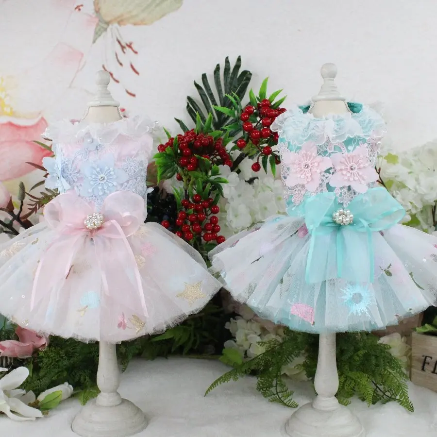 

Hot sale customizable embroidery handmade pet wedding dress cat dog clothes