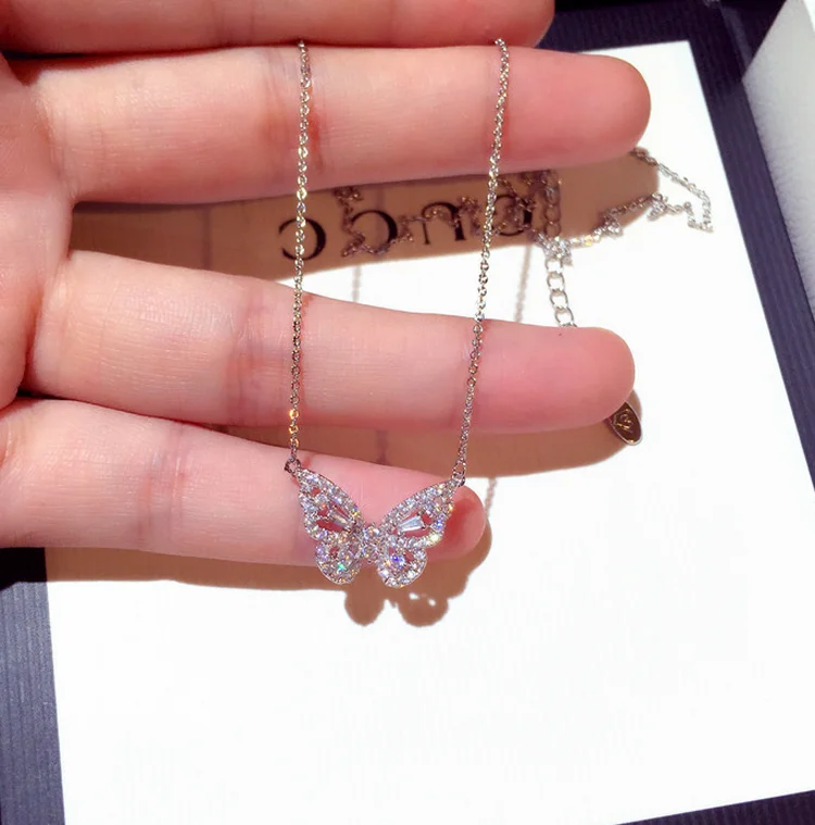 

Designer style bling cubic zirconia butterfly necklace for women gift, Gold/rose gold