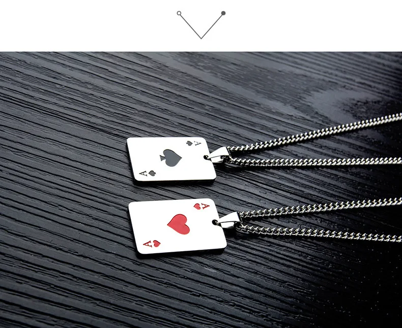 

Jessy Fashion 2021 New Designer Jewelry Stainless Steel Necklace Hot-sell Classical Style Hip-Hop Luck Poker Necklace For Man, As shown
