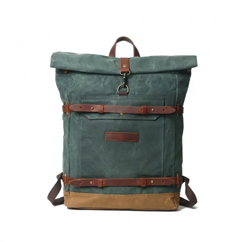 

Weekly Vintage Waxed Canvas Genuine Leather Shoulder Backpack For Men, As pictures show or custom