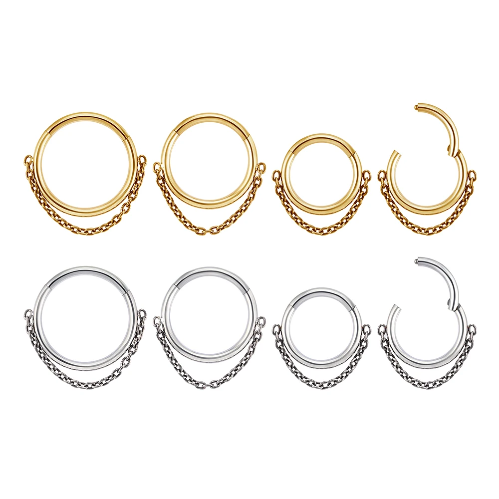 

ASTM F136 Titanium Mirror Polish Chain Hinged Nose Ring Clicker for Cartilage Helix Tragus Conch Piercing Jewelry