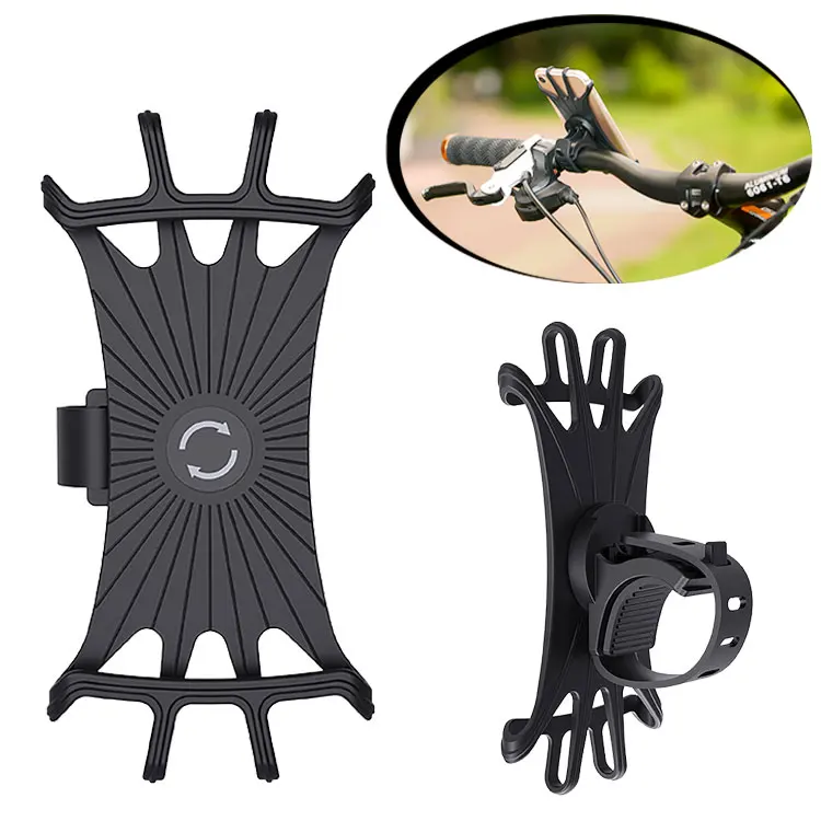 

Hot Sale Bike Phone Mount Universal Adjustable for 360 Degree Rotation Silicone Bicycle Phone Holder Fit for iPhone, Black