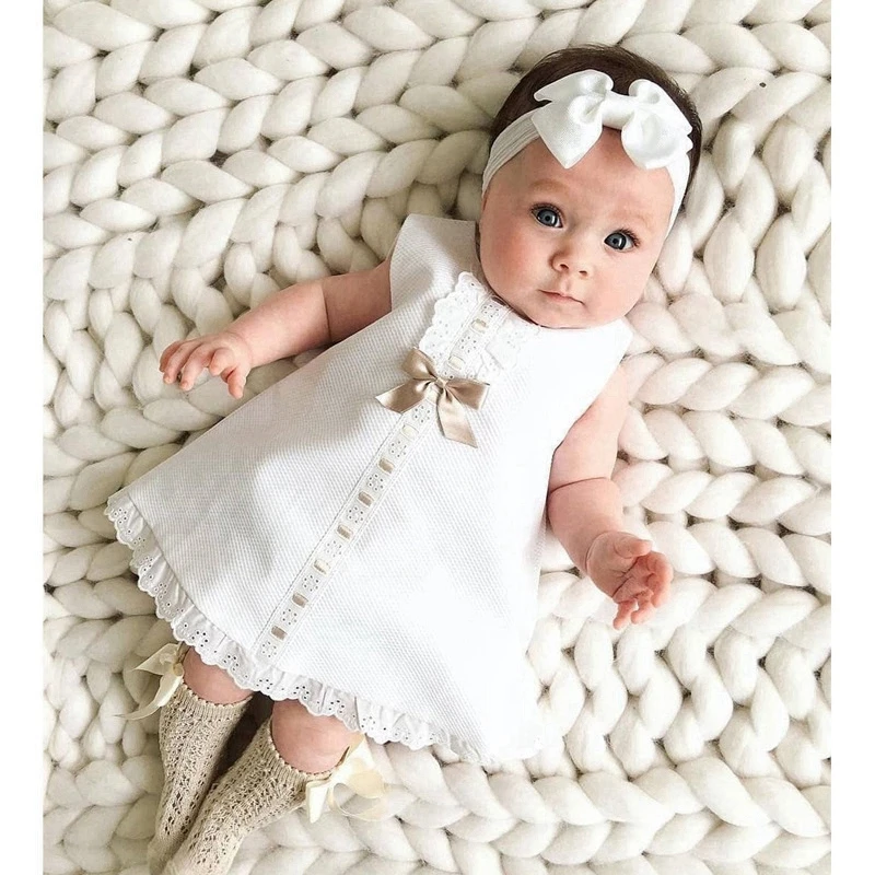 

Summer sleeveless bowknot 2pcs baby dress for girls designs Solid color dress