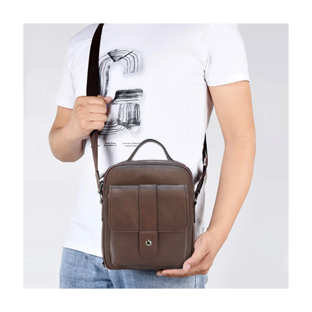 

In Stock Wholesale Waterproof PU Leather Mens Messenger Shoulder Bag Small Briefcase College School Travel Sling Bag, Dark grey/customized color