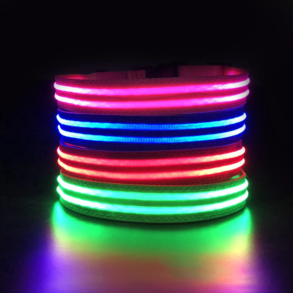 

Amazon Hot Sale Pet Led Collar Waterproof Usb Rechargeable Nylon Flashing Light Up Dog Led Collar For Dogs, Pink, green,yellow, red,blue,black
