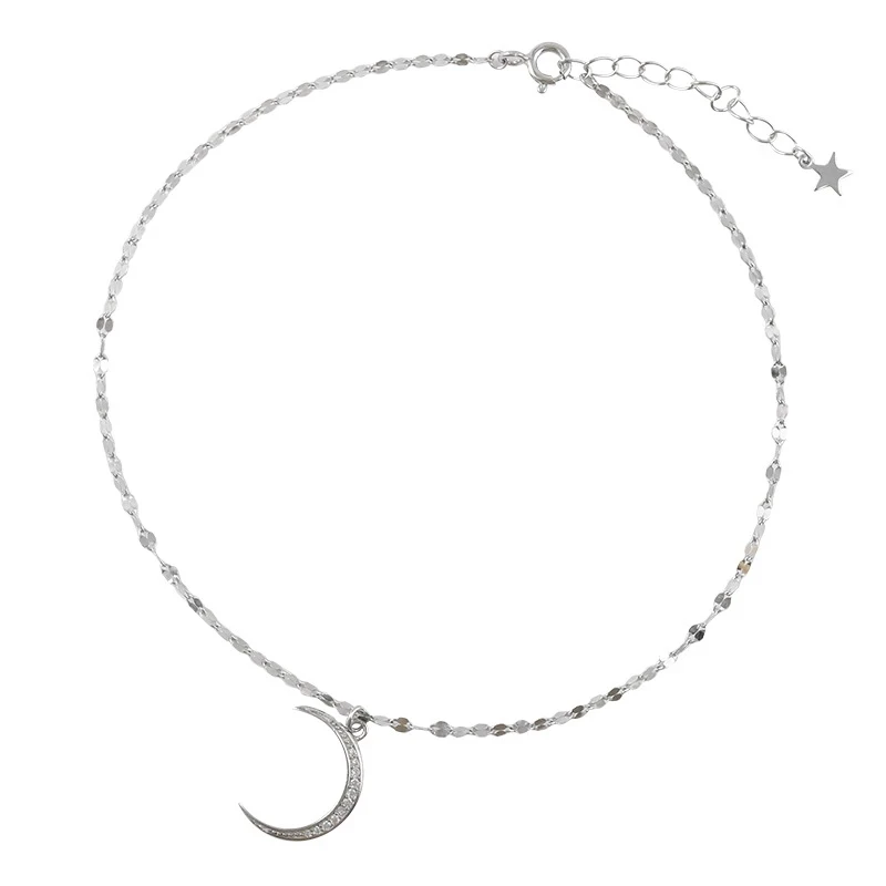 

New 2021 Sterling Silver Moon Cubic Zircon Anklet Bracelet Dainty Meniscus Anklet Jewelry For Women Summer Beach Gift, Show in the picture