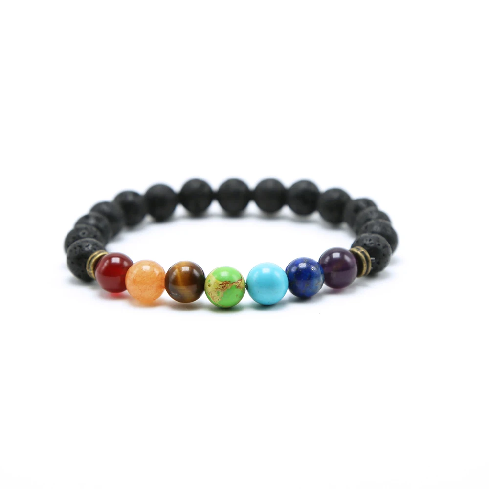 

New Natural Lava Stone Bead Bracelet 7 Chakra Bracelet for Women