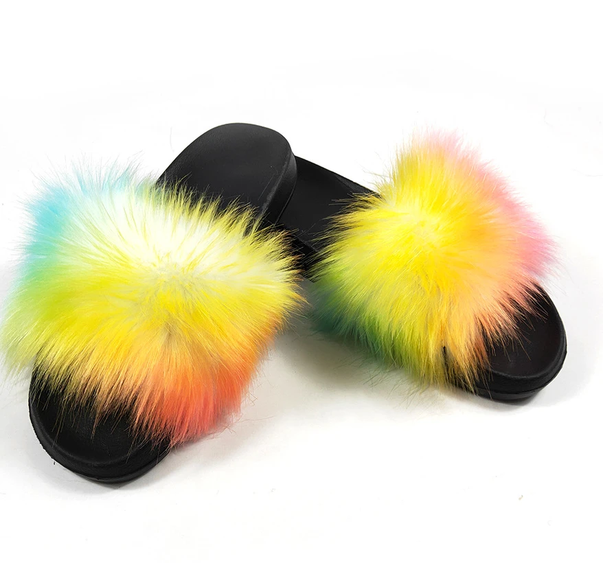

2021 imitation fox fur female four seasons new home cotton slippers imitation fur slippers, 24color