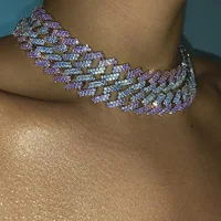 

Double raw cubic zirconia white blue pink purple cz hip hop chunky women chain necklace