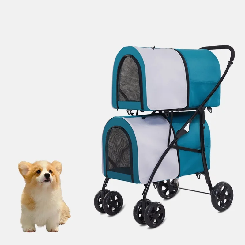 

Novel Premium Light Double Decker Dog Buggy 4 Wheels Basket Carrier for Travel