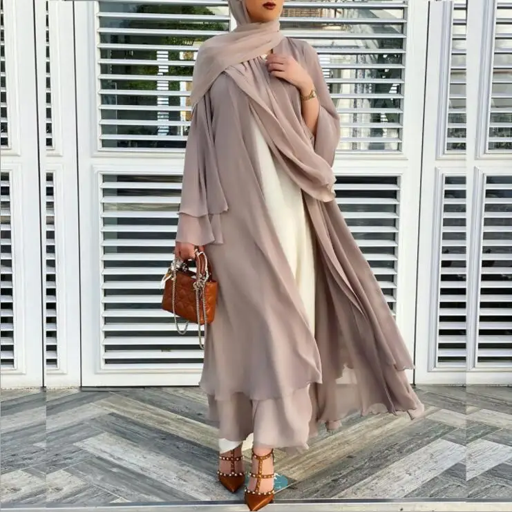 

Wholesale Women's Muslim Robe Abaya Dress 2021 Fall New Fashion Elegant Loose Muslim Robes Chiffon Large Size Ladies Dresses, Picture