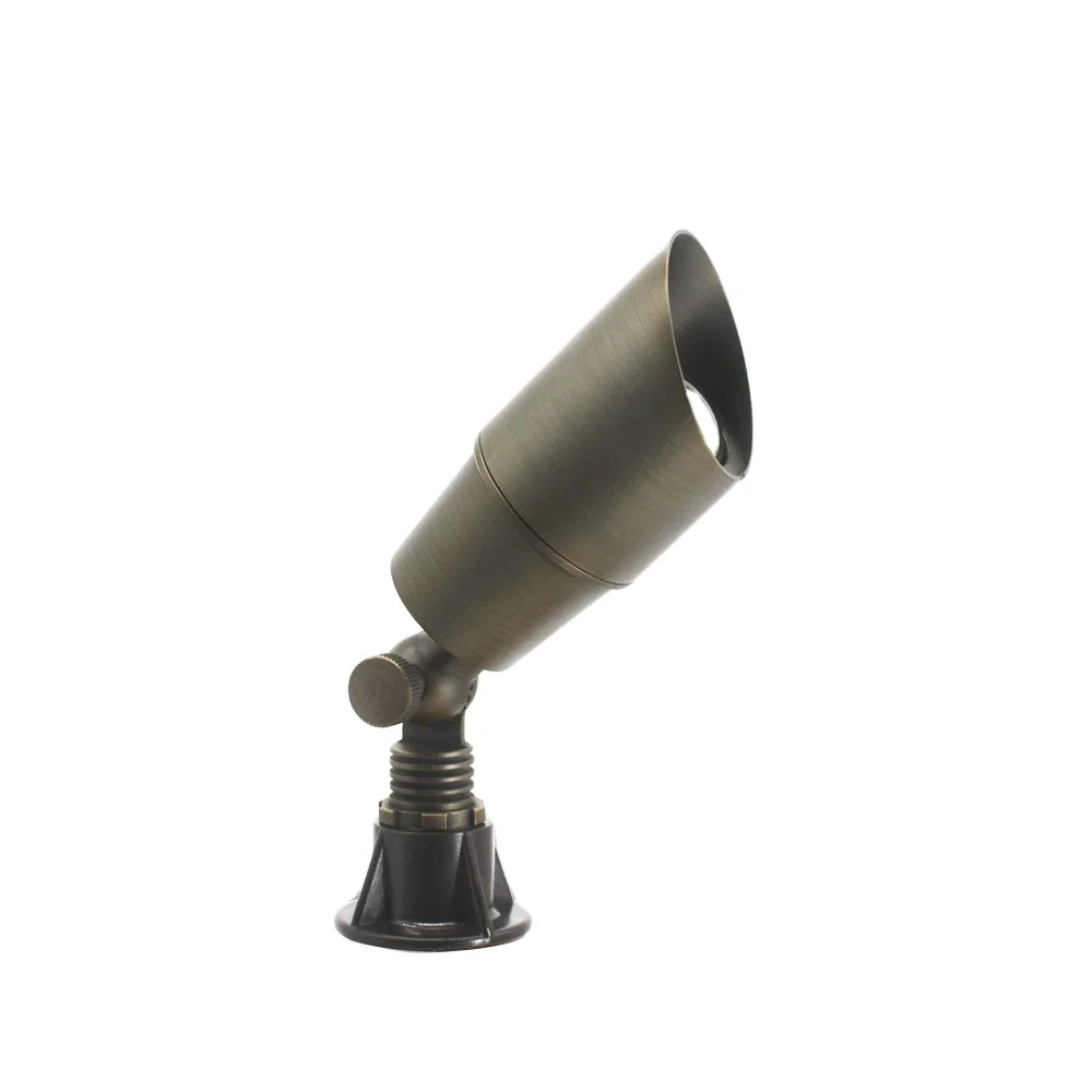LT2101 ETL-Listed Solid Brass Low Voltage Landscape Directional Spot Up Light in Antique Brass Finish with Ground Spike