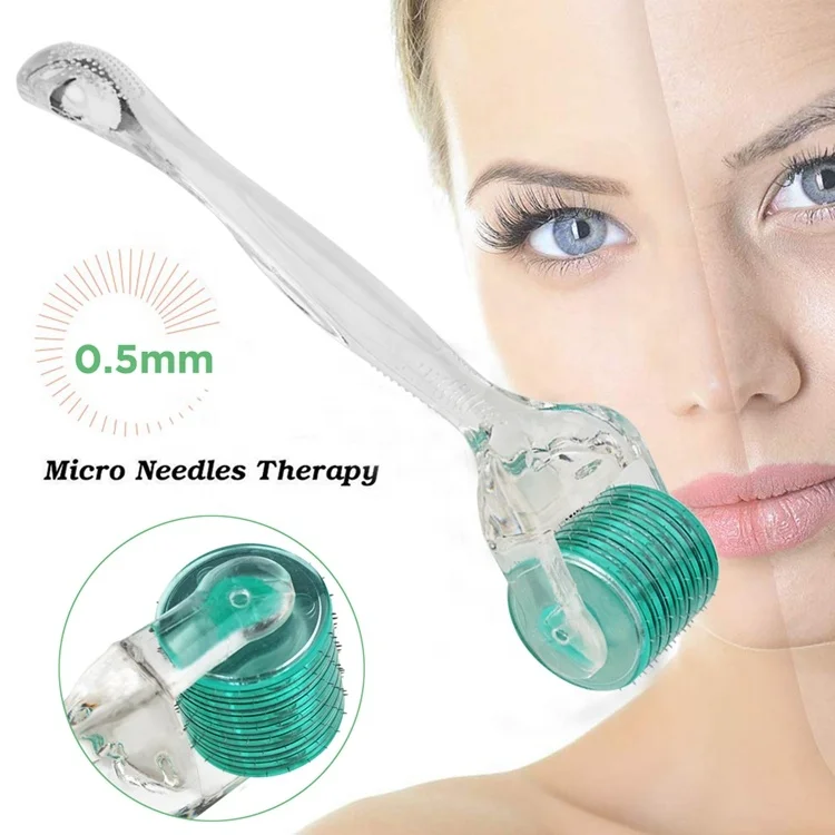 

Skin Care Roller 540 Stainless Steel Microneedle Derma Roller for Face and Hair Growth, Transparent body with green roller