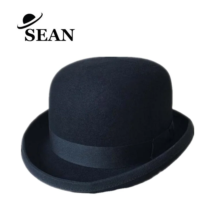 

Gentlemen Church Party Hard Black Wool Felt Classic Bowler Hat with Satin Lining
