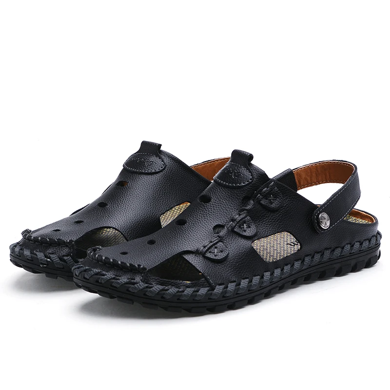 

2020 Ebay New Cool Summer Mens Outdoor Flat Beach Non-slip Comfortable Lightweight Casual Breathable Mens Leather Sandals