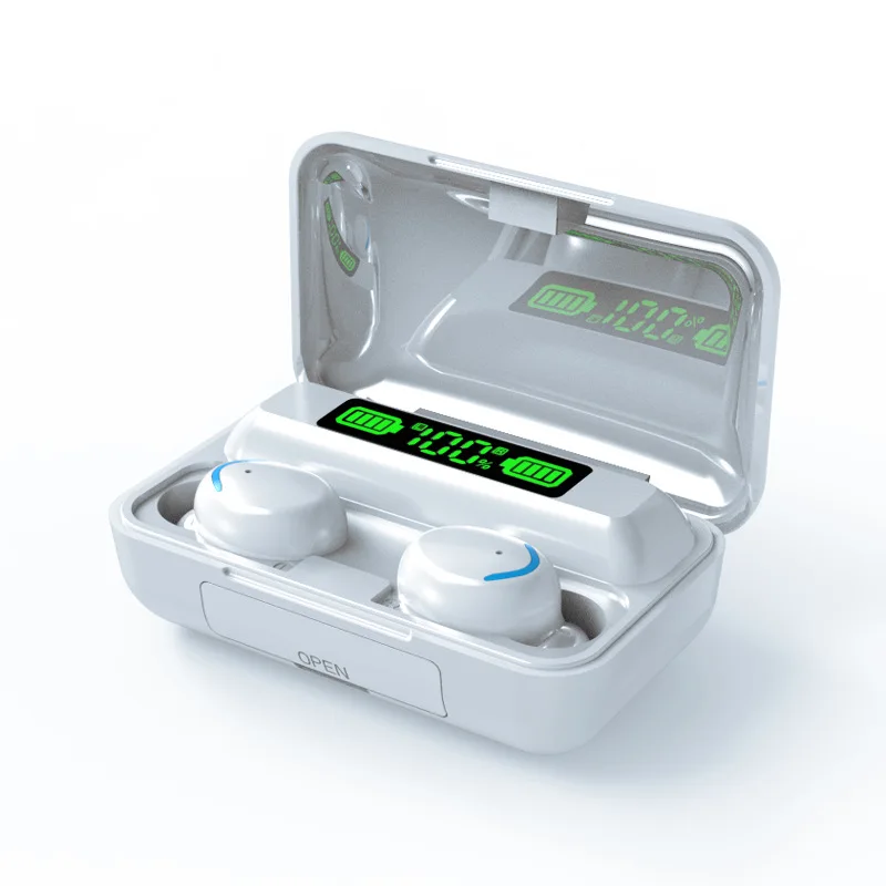 

2022 F9 HIFI wireless earbuds BT 5.0 LED battery Display gaming in ear earphones headphones TWS Mini Power Bank earphones F9-5c, White black