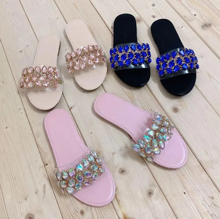 

4 colors Multicolor ladies diamond sandal slippers