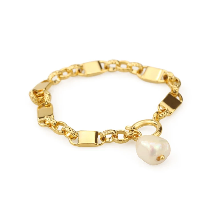 

Aimgal Gold simple personalized thick chain high color guarantee vacuum plating real gold natural real pearl bracelet for women