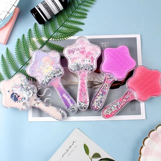 

BEAU FLY Wholesale Glitter Star Shape Hair Brush Sequin Shaker Kids Detangling Scalp Massage Hair Brush, Beige, purple, hot pink