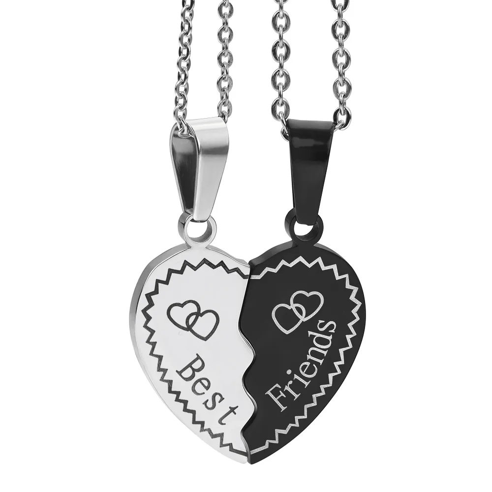 

Fashion Stainless Steel Necklace Heart shaped Best Friends Necklace, Black, silver