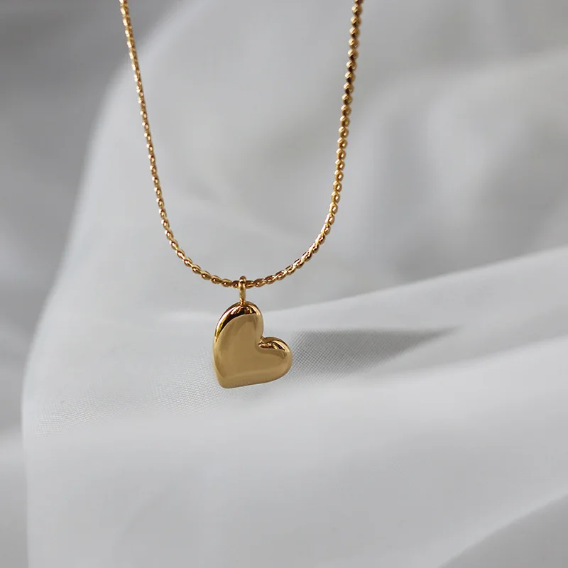 

Simple High Polished 18k Gold Plated Stainless Steel Wheat Chain Heart Pendant Necklace For Women Girls