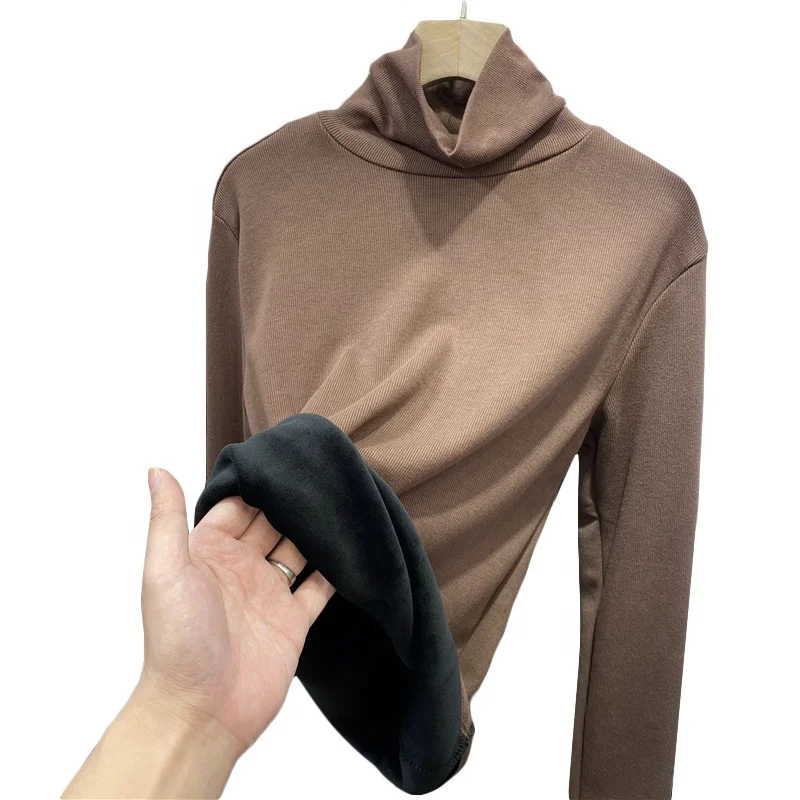 

Wholesale custom fashion turtleneck double-sided velvet new slim slim warm long sleeve turtleneck bottom blouse women
