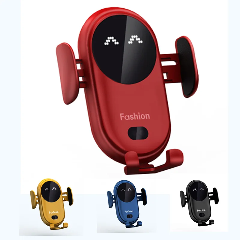 

10W intelligent clamping wireless charger car mount with automatic sensor, Red,black,blue,yellow
