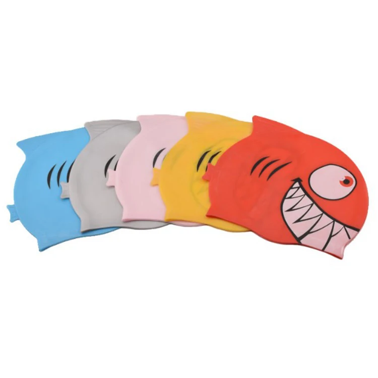 

Silicone shark swimming cap children cartoon cute hat waterproof antiskid factory direct sales child fish shaped swim cap, Multi-colored