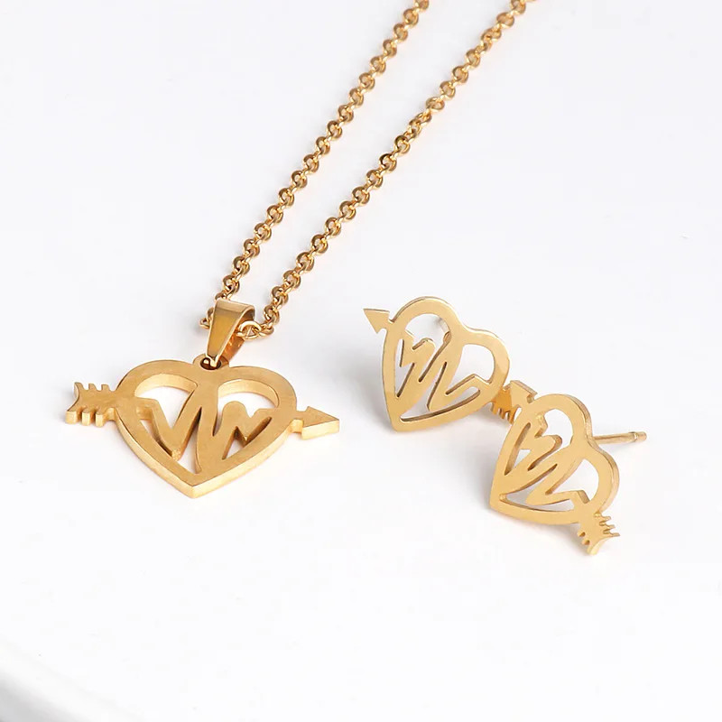 

Lovely new design Korean style gifts daily life girls heart stainless steel women jewelry sets, Gold.silver