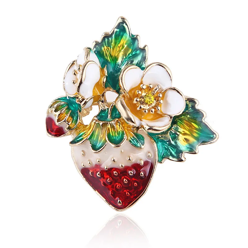 

fashionable cute personality fruit strawberry and flower Brooch enamel high-end ladies cartoon Brooch factory custom wholesale