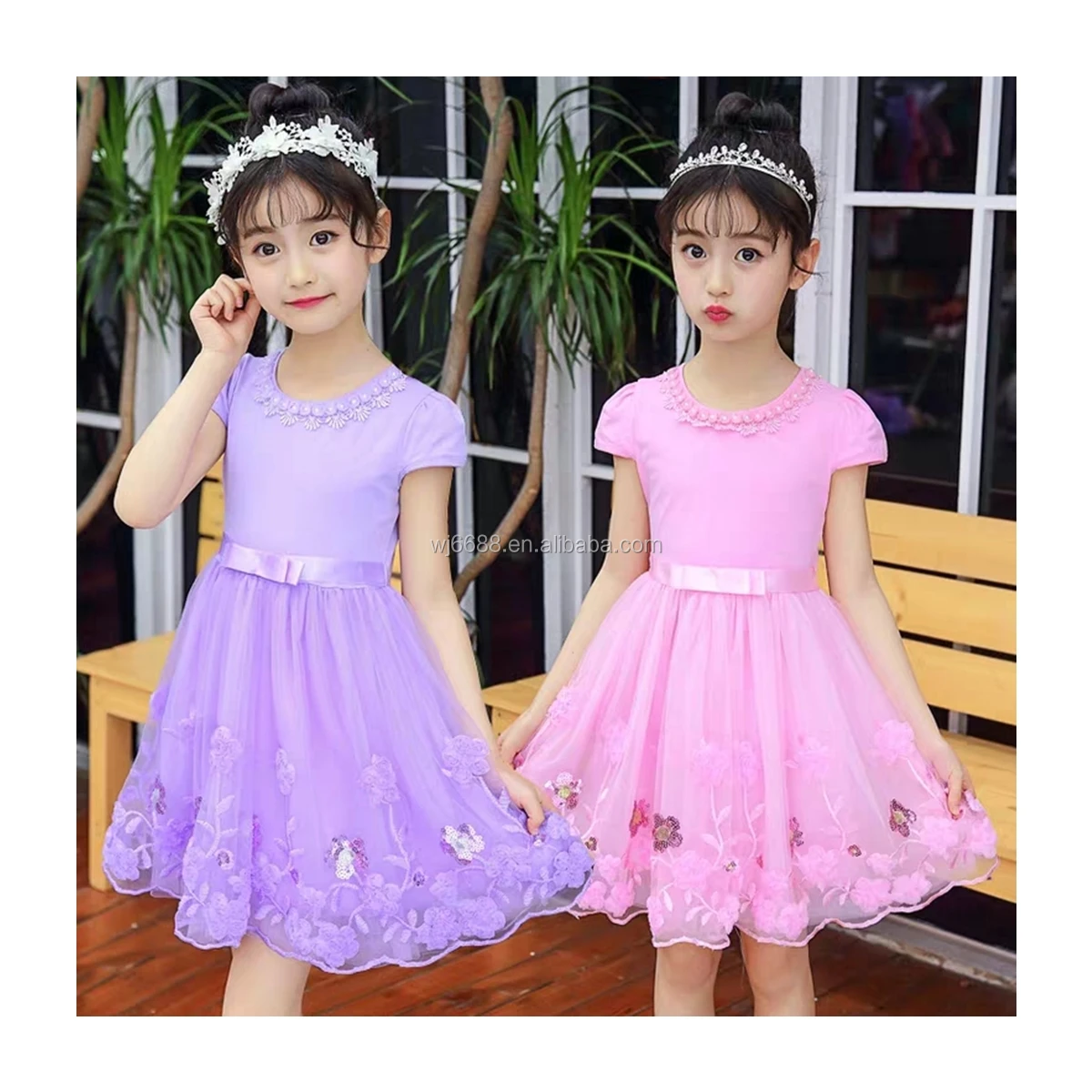 

Beatiful custom 100% Polyester flower kids clothes girls dresses for party