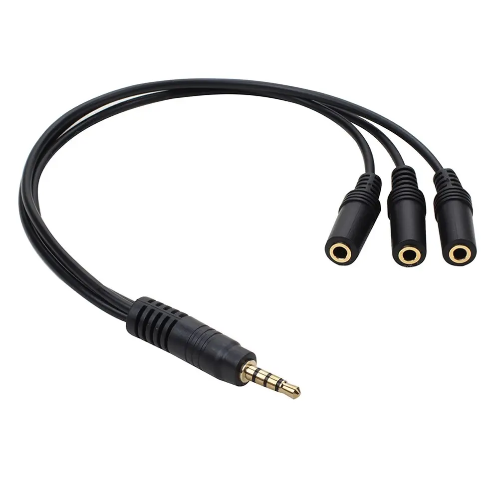 

3.5mm 3Pole Plug to 3 Way Stereo Audio Headphone Splitter Adapter Cable PVC Gold-plated Plug AUX Audio Output Y-Cable Lead, Black