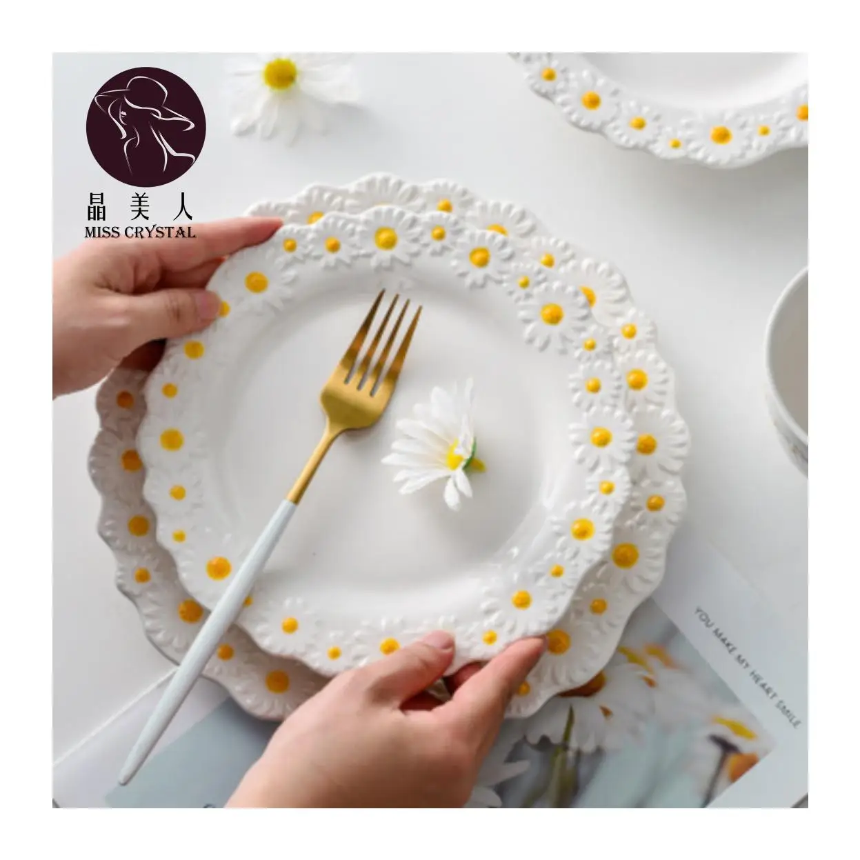 

Best Price White Little Daisy Tablewares Nordic Ceramic Plate White Porcelain Cheap Dinner Plates, Customized color