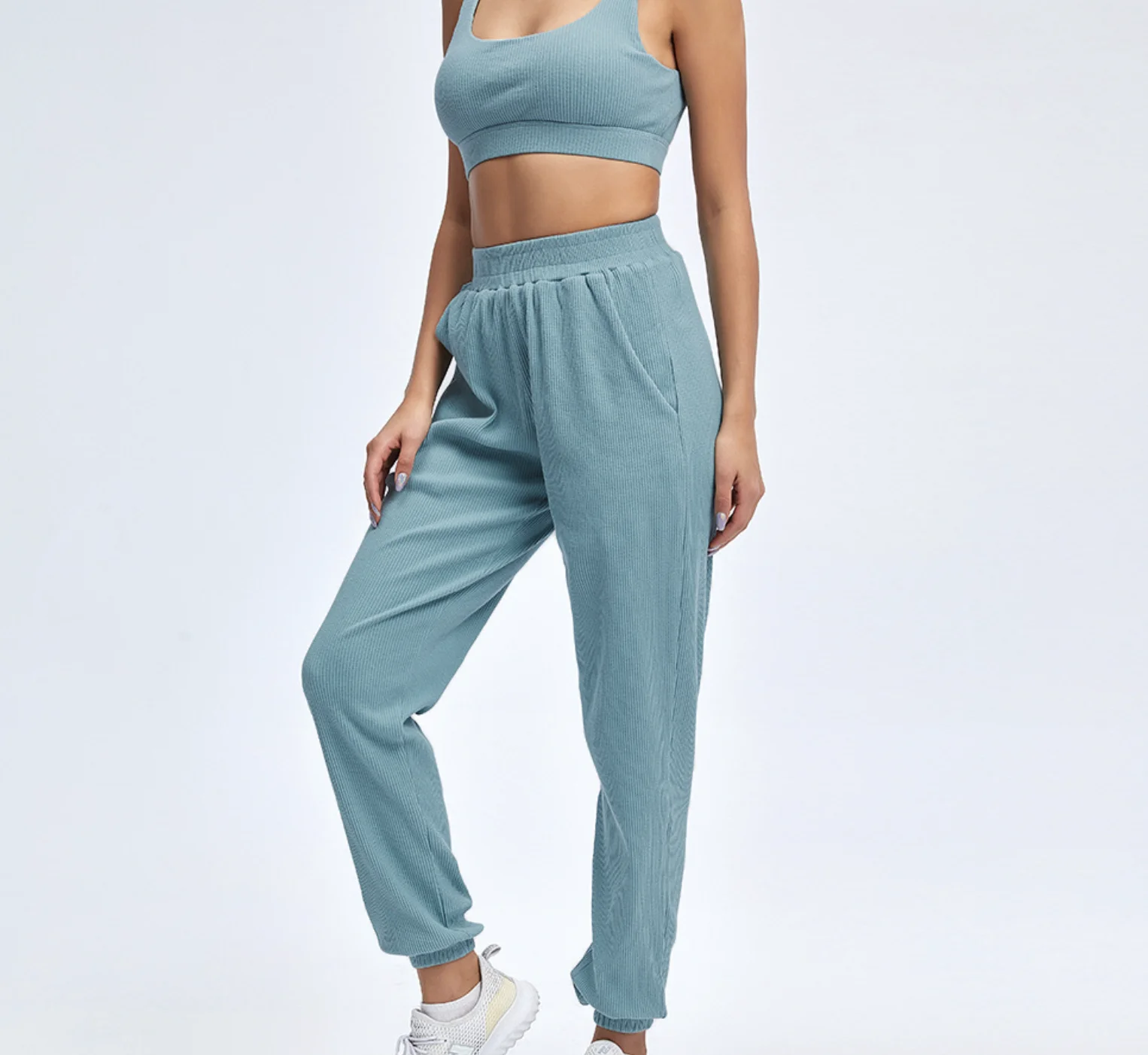 

2021 Spring Summer Jogging Suit Cotton Casual Sports Wear Solid Color Two Piece Pants Set 2 Piece Set, Picture color
