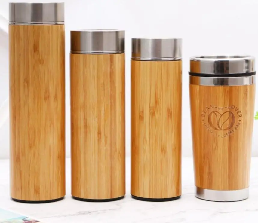 

Personalized 18oz Bamboo Tea Tumbler with Stainless Steel Tea Infuser and basket, Double wall vacuum insulated travel bamboo Mug, Bamboo color
