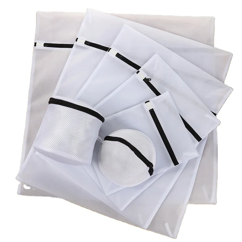 

7-piece Set Thickened Black Zipper Laundry Bag White Fine Mesh Square Laundry Washing Bag