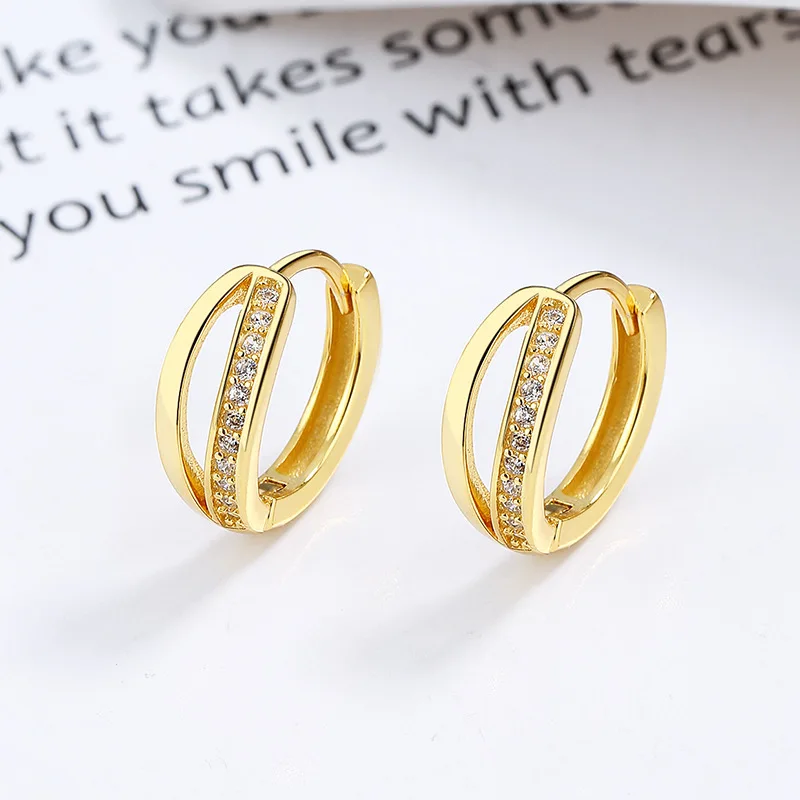 Fashion Jewelry 925 Sterling Silver Double Layered Hollow Hoop Earrings for Women 18K Gold Plated 925 Silver Earrings Jewelry