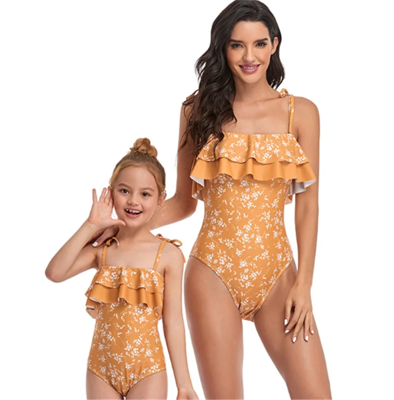 

ZY5425 Private Label Ruffle Matching Family One Piece Swimsuit 2021bikini Swimwear