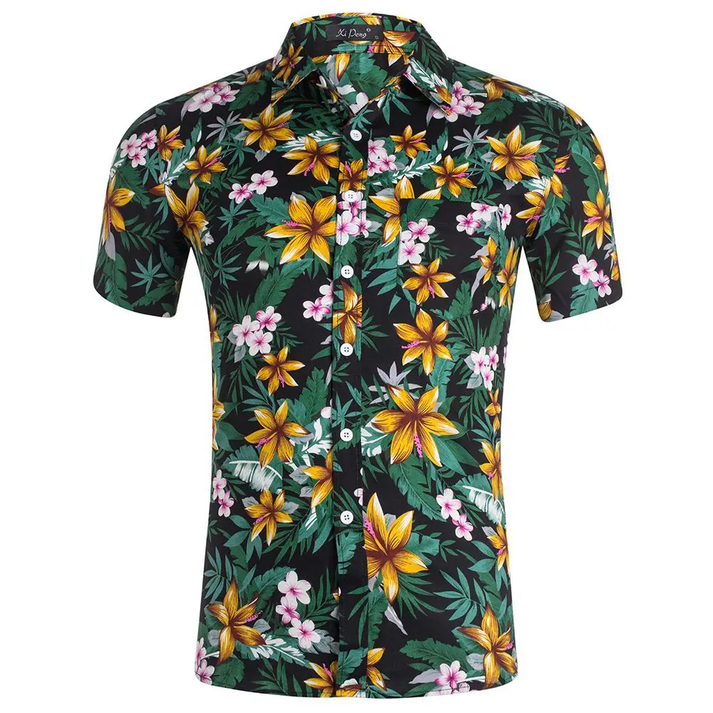 

Wholesale Cheap Hawaiian Shirts Button Up Placket Casual Beach Short Sleeve Shirt For Men