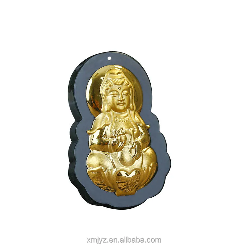 

Hetian Black Jade Inlaid With Gold 4D Gold Inlaid Jade Hetian Jade Guanyin Laughing Buddha Pendant