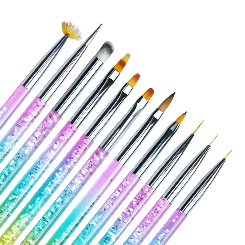 

11 Style Nail Art Stripes Lines Liner Painting Brush Liquid Powder Acrylic UV GEL Extension Builder French Drawing Pen, Pink