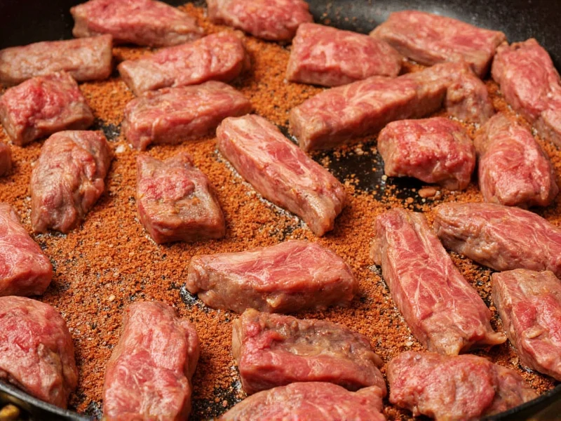 Marinating steak strips for homemade fajitas with spices